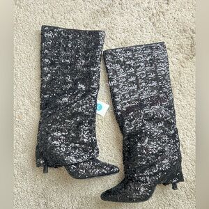 A new day. Size 7.5 Black Sequin Knee-High Boots